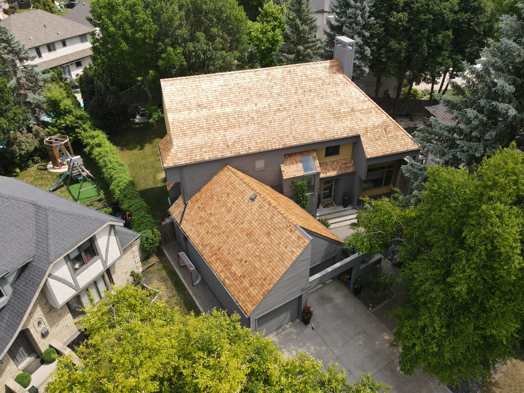 New cedar shake roof aerial winnipeg trudel roofing